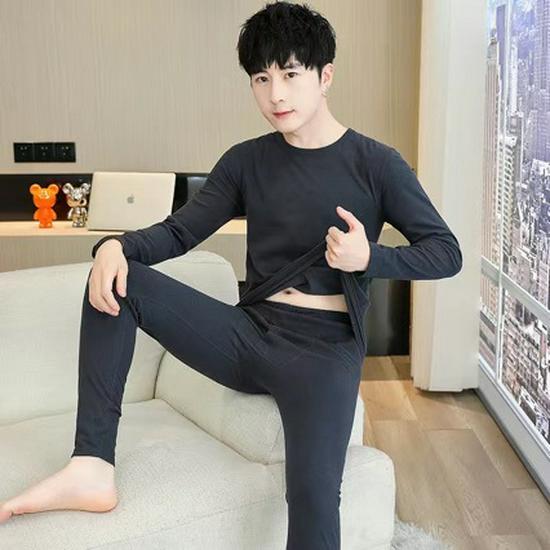 Men's Plus Size Fleece Lined Velvet Thermal Pajama Set - Top & Bottom for Casual Autumn Wear