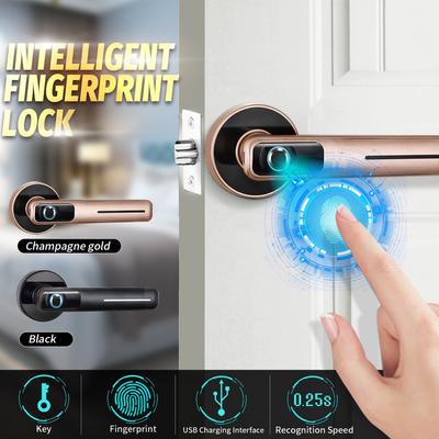 Dual Mode USB Rechargeable Fingerprint Door Lock Security Biometric Handle Lock Electronic Smart Lock for Apartment NEW