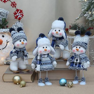 Christmas Snowman Rag Doll Santa Hat Ski Doll Merry Christmas Decoration For Navidad Dinner Table Xmas Blue Series Doll Ornament