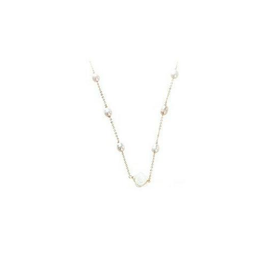 Radiant Rose Pendant Necklace: Titanium Steel, Rice Grain Freshwater Pearls, Mother-of-Pearl Stars, Women's Clavicle Chain