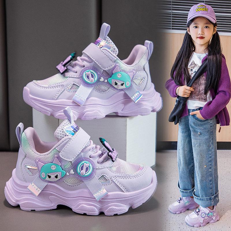 2026 New Korean Style Girls' Cartoon Sports Shoes - Soft Sole, Leather Surface Casual Sneakers for Medium and Large Children