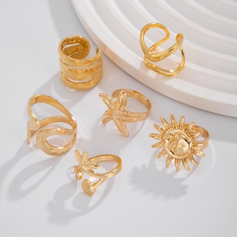 4Pcs Set Creative Scallops Starfish Open Rings for Women and Men Adjustable Knuckles Jewelry In Gold/Silver Color