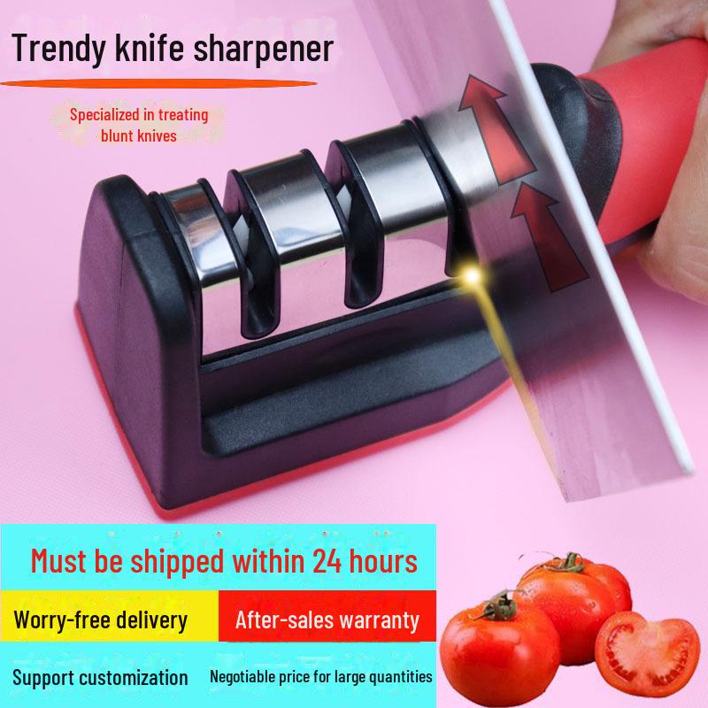 "Three-Stage Handheld Kitchen Knife Sharpener – Multi-Function Whetstone Tool for Quick Household Sharpening"