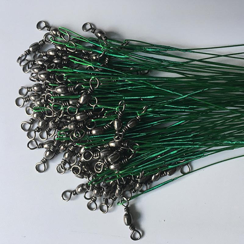 10Pcs 15Cm/5.9Inch Fishing Leaders Wire 125Lb Heavy Unusual Duty Anti-Bite Steel Line With Swivels And Snaps