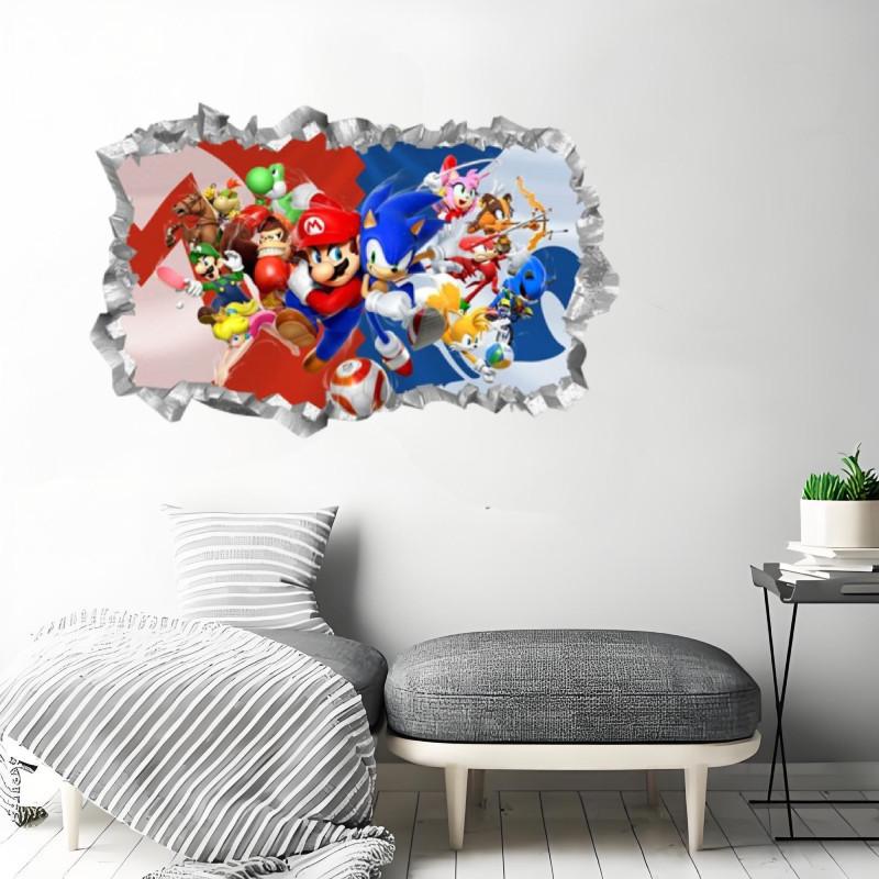 Super Mario Bros Sonic The Hedgehog Cartone Animato Decalcomania da Parete in PVC con Design Autoadesivo Durevole per le Pareti delle Camere dei Bambini