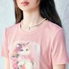 Sweet Romantic Cat Print Short-Sleeve T-Shirt