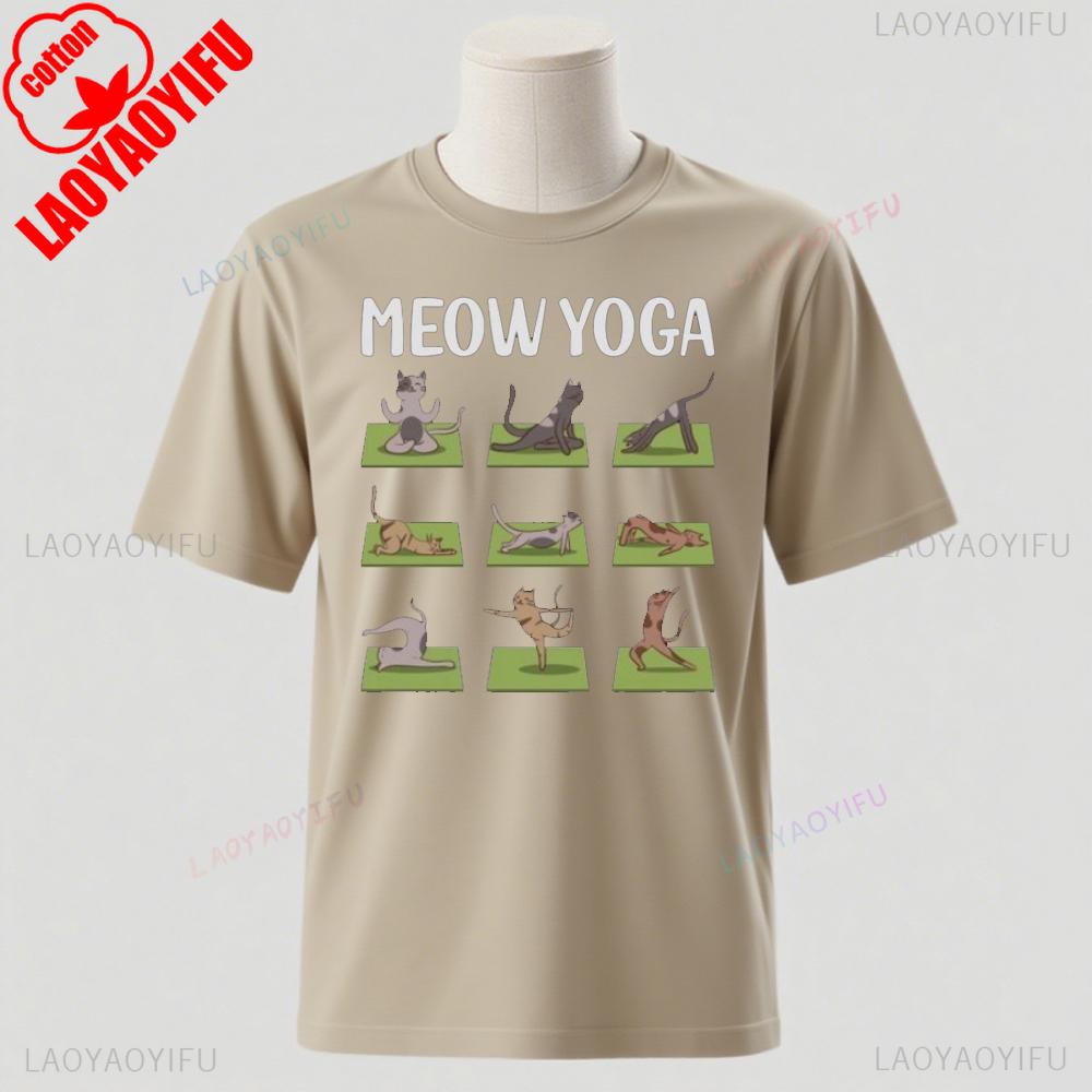 Cat Yoga Shirt Funny Casual Tee Meditation Pilates Asana Wear Gift For Instructor Cat Lover Comfort Fit Yoga Practice Apparel