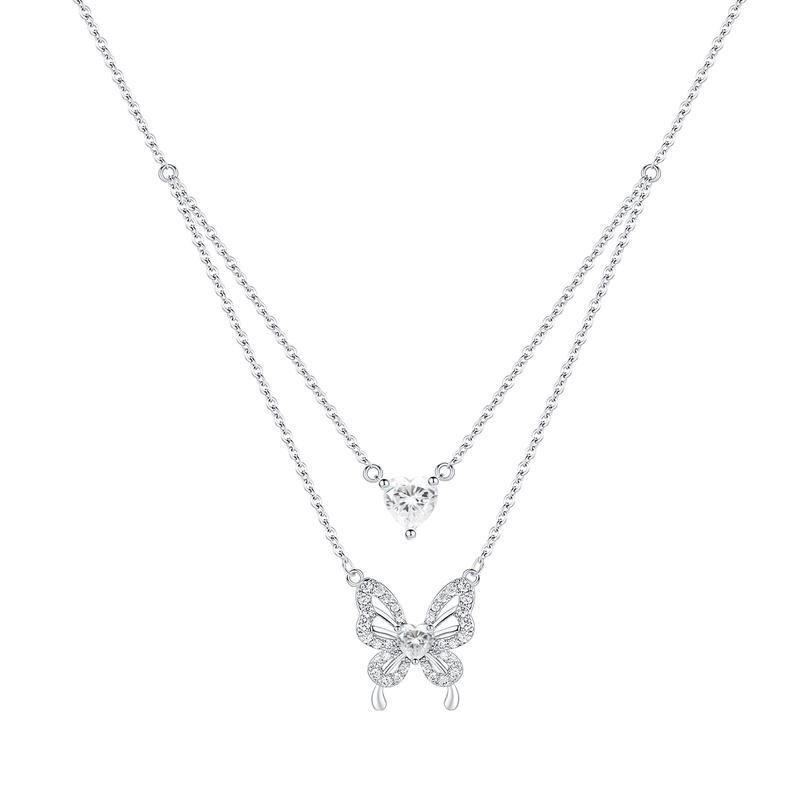 Barbie necklace Double-layer love butterfly sparkling stacking chain, sweet and cool hot girl niche personality clavicle chain, elegant TX2407068A золотой