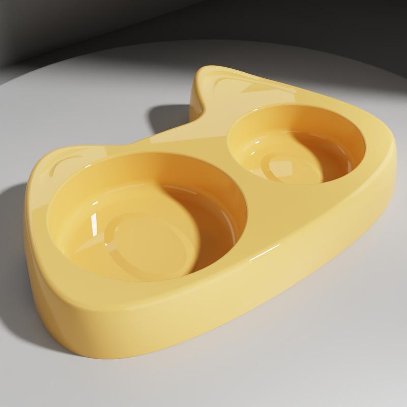 Cat Bowl, Anti-choking Slow Food Cartoon Size Cat Eye Double Bowl, Anti-slip and Easy-to-clean Stainless Steel Dog Bowl and Cat Drinking Bowl