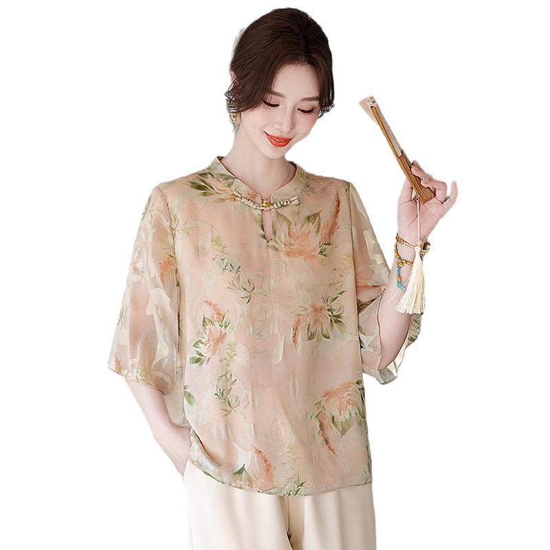 2026 Summer Collection: Short-Sleeve Tops for Middle-Aged and Elderly Women - Chinese Style