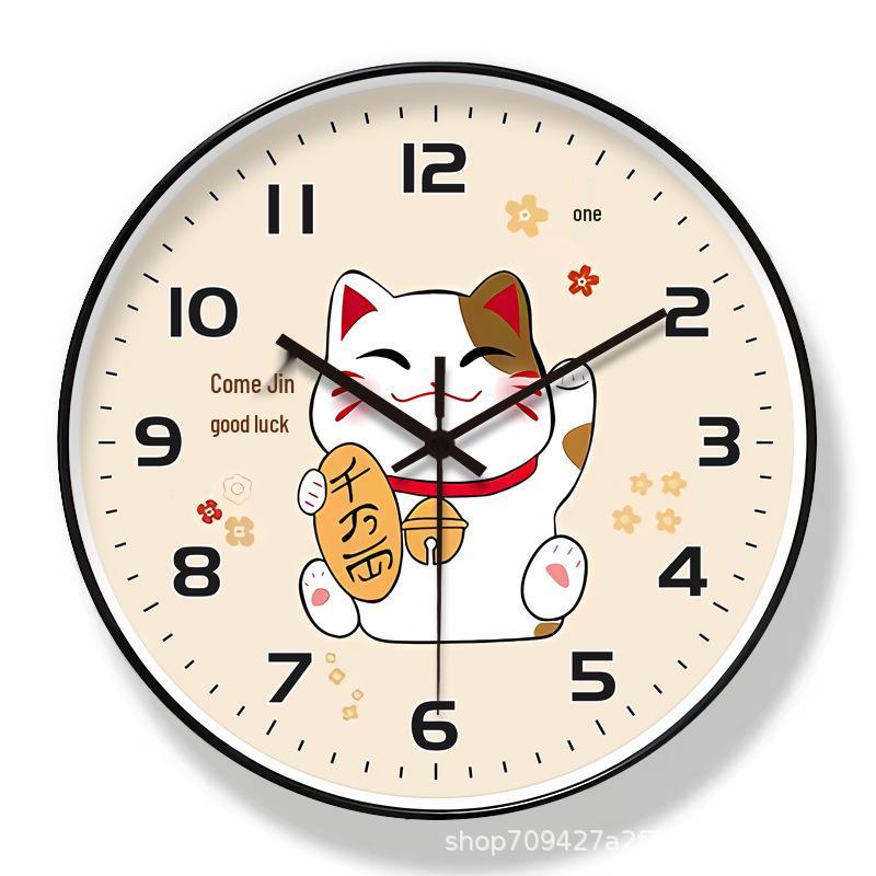 8-inch Lucky Cat Silent Wall Clock for Living Room Decoration