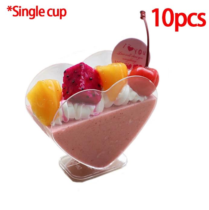10 шт.- Муссница в форме сердца, стакан для пудинга, стакан для желе в форме сердца, стакан для тирамису, десертный стаканчик, пластиковый десертный стаканчик