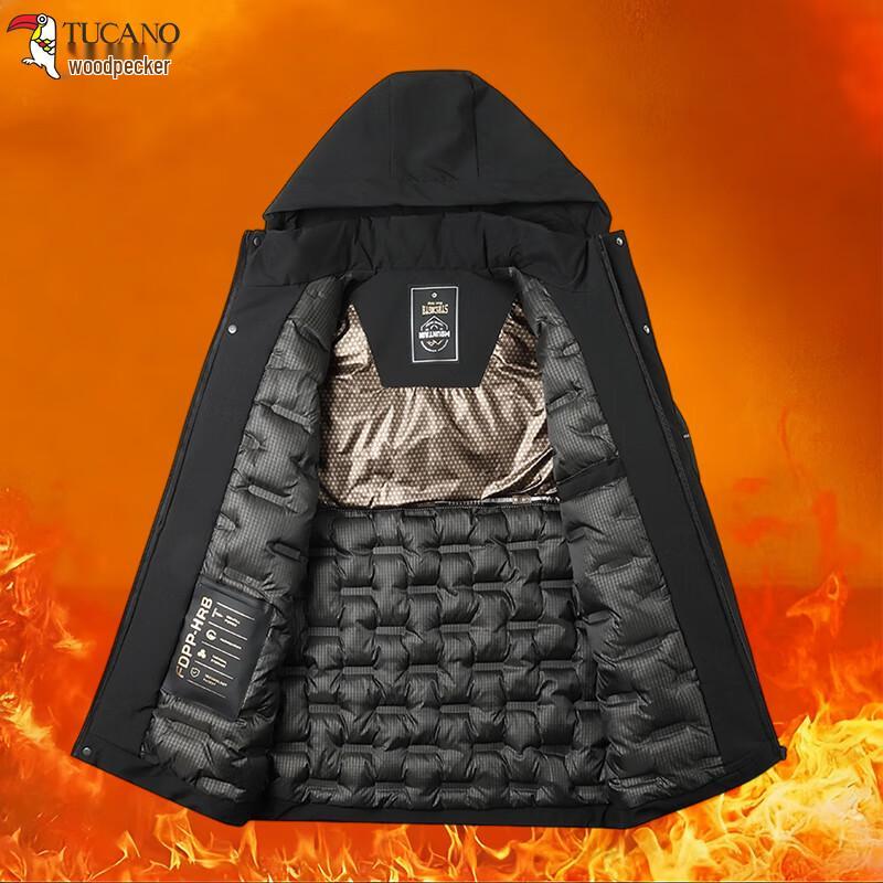 TUCANO Men's Winter Plush Thickened Cotton Jacket with Detachable Hood