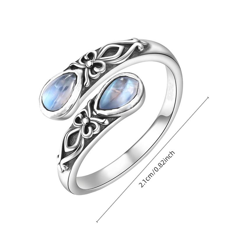 Moonstone Spoon Ring Fashion Victorian Vintage Embossed Bow Bosnian Ring