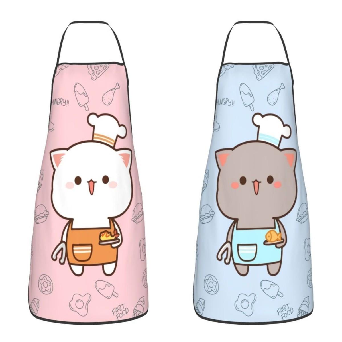 

Забавный кухонный фартук персикового цвета для мужчин и женщин, унисекс, кухонный повар, моти, кот, стол, кухня для приготовления выпечки, живопись