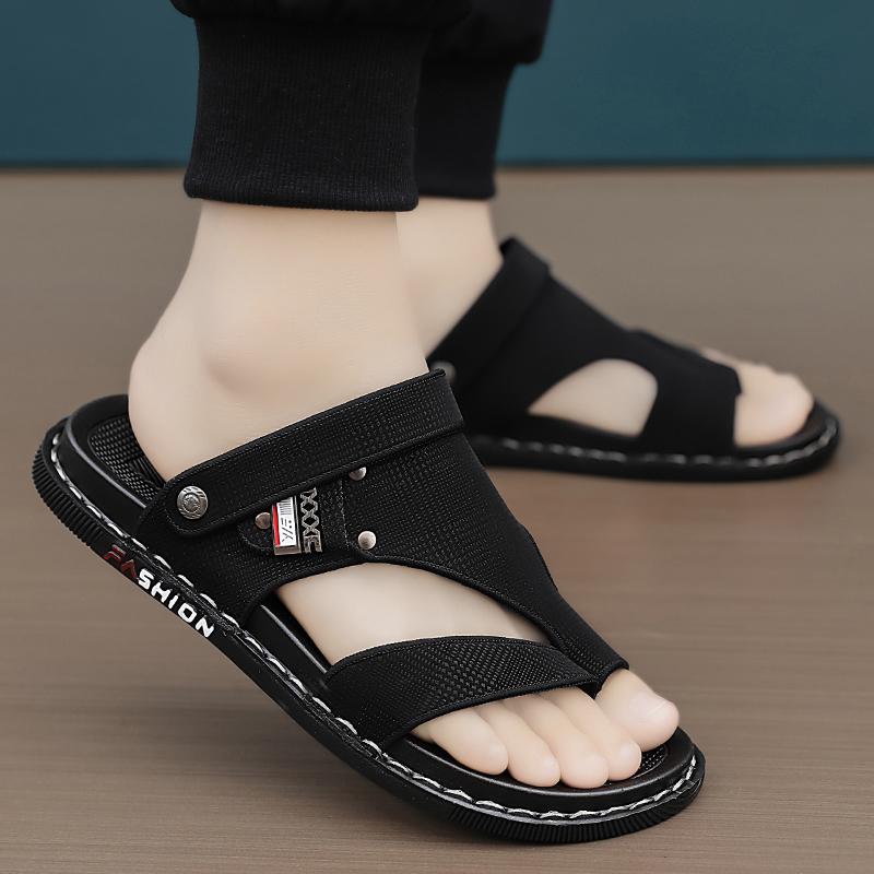 Men Flip Flops Hiking Sandals Leather Outdoor Summer Grey Black Wide Palm Blue Beach Shoes Plus Size Open Toe Plus Size