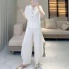 2025 High-End Summer Women's V-Neck Top & Irregular Lantern Pants Set