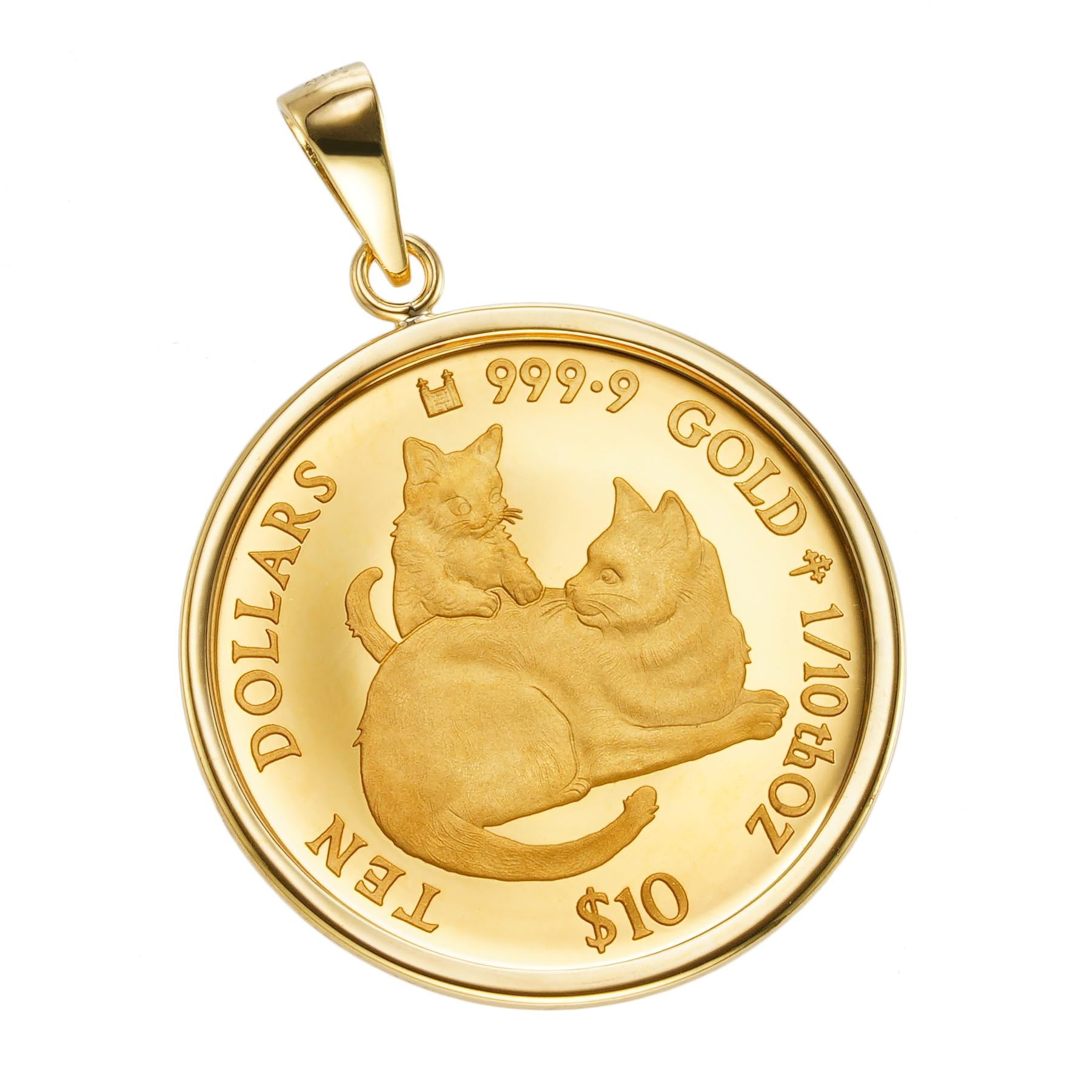 

24K Pure Gold Cat Coin Simple 18K Engraved [SPERANZA] Pendant, Mother s Love, 1/10oz, Frame, золотий