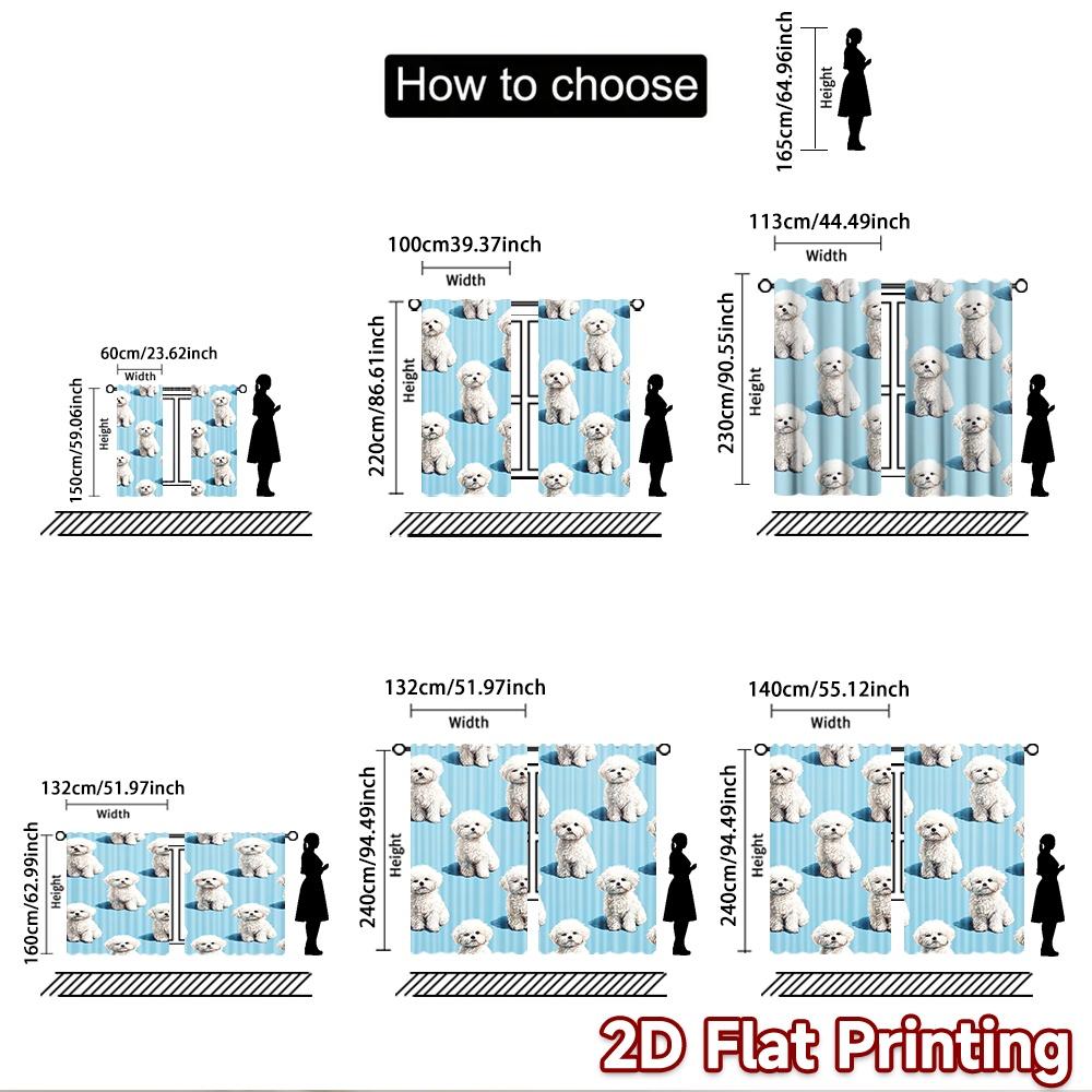 2D Flachdruck 2 Stück Vorhänge Niedliche Bichon Frisé Welpen Digital Bedruckte Polyester Vorhänge Ganzjahres Party- & Urlaubsdekoration für