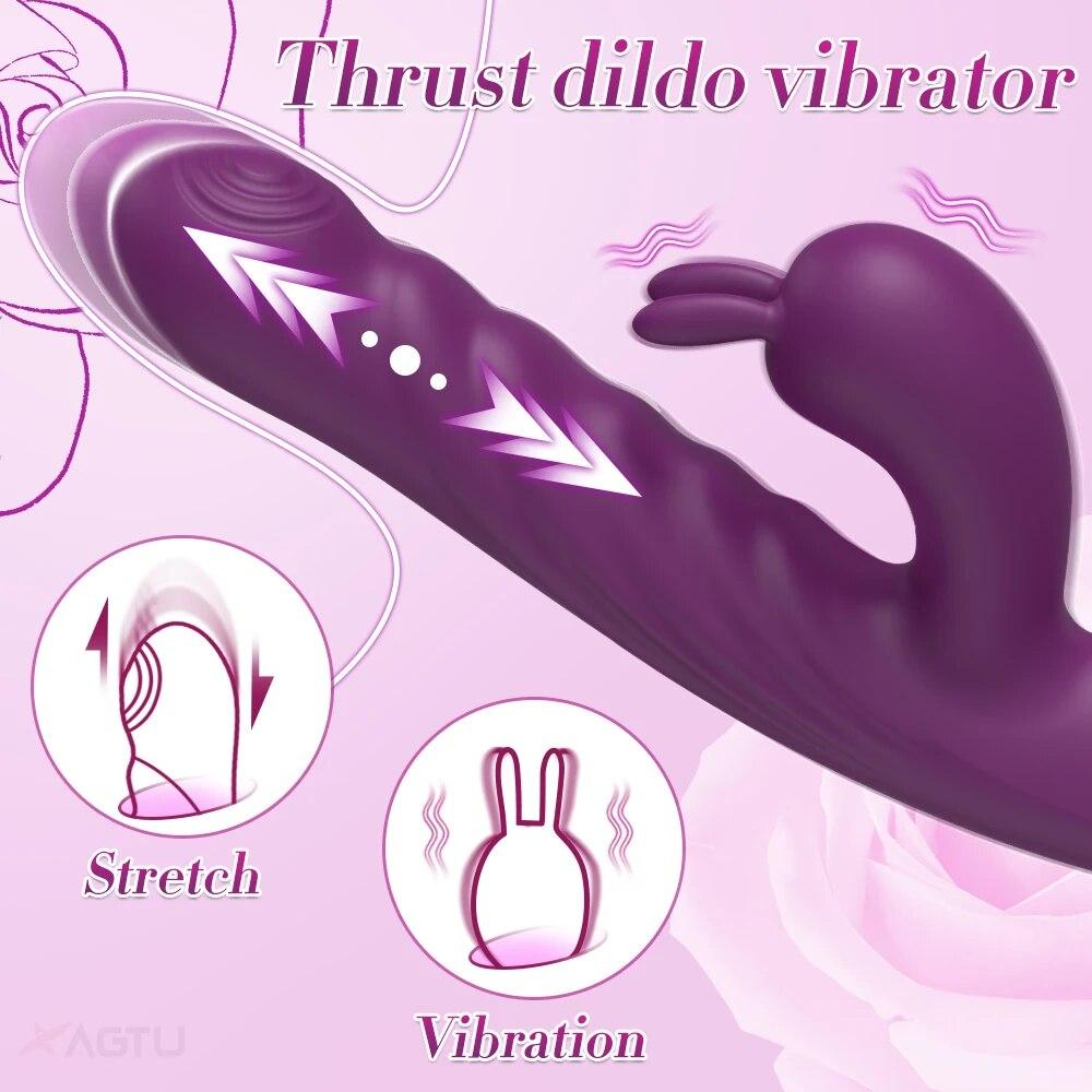 Powerful Thrusting Rabbit Vibrator Female Clitoris Stimulator G Spot  Massager 2 In 1 Dildo Sex Toys Shop Adult Goods for Women