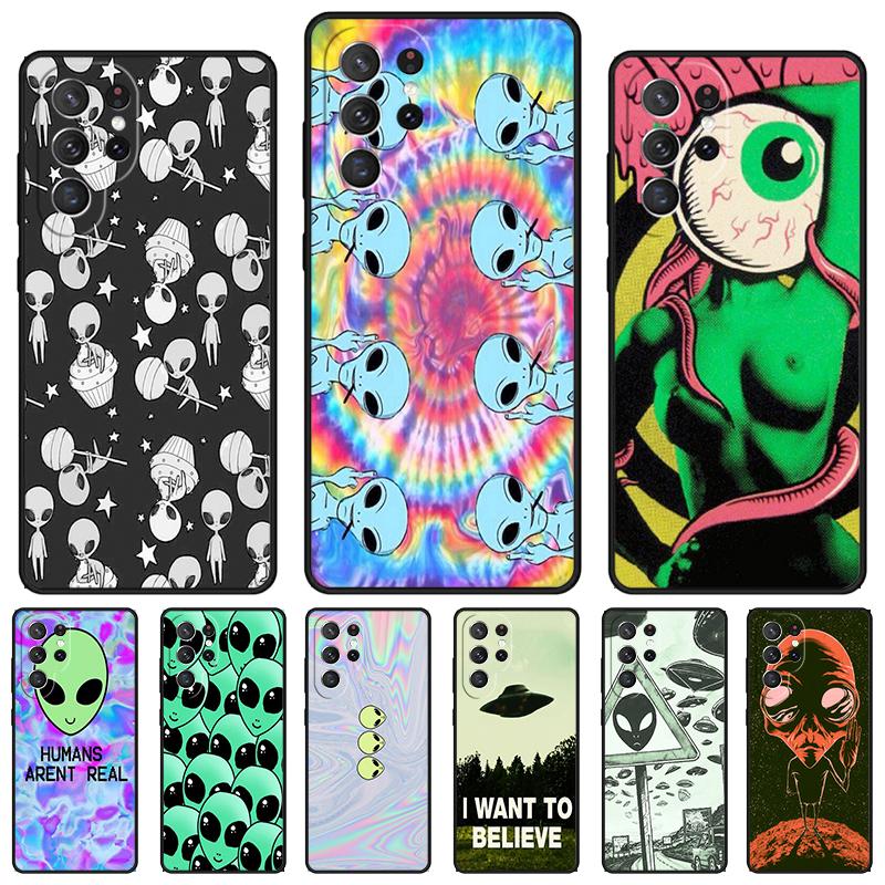 Alien Martian Humans Arent Real phone case For Samsung Galaxy S24 S25 S23 S22 Ultra Note 10 20 Plus S20 S21 FE Cover