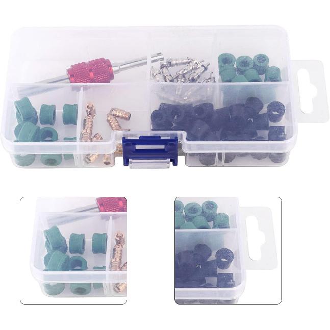 A C Valve Core Repair Kit Valve Core Removal Tool Set AC Manifold Hose Gasket for Car Air Conditioning