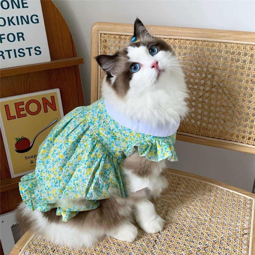 Cotton Pet Summer Princess Skirt Cute Cat Floral Dress Comfortable Pet Vest  Kittens
