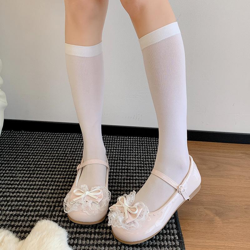 Low heel round head Lolita daily student style loli lo shoes one-word buckle with bow lace edge single shoes