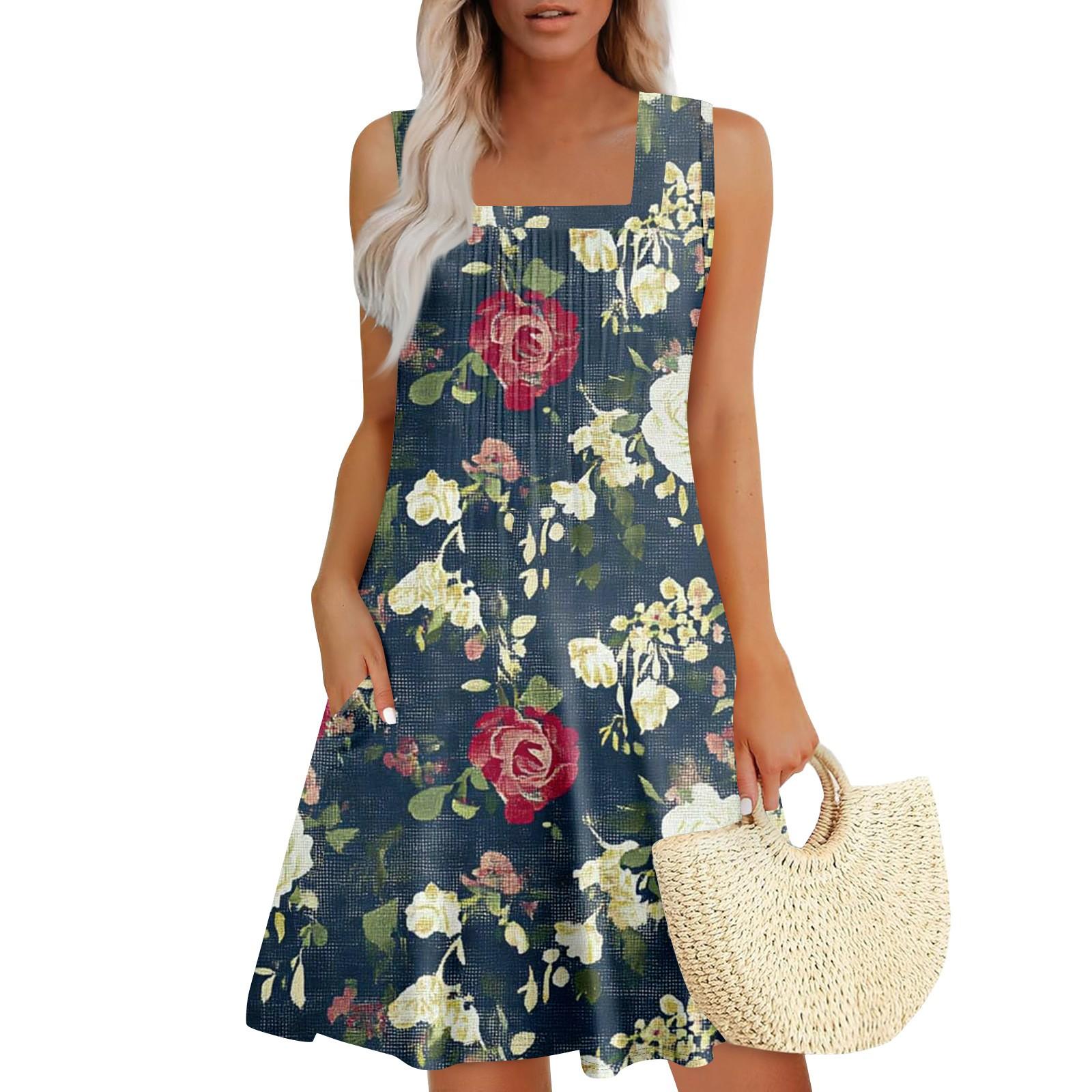 

Женские летние платья Свободные сарафаны без рукавов Платье с карманами XXL тёмно-синий