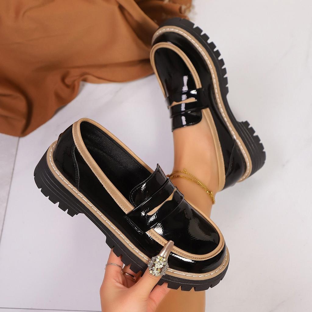 Fashion New Fashionable Height-increasing Spring and Autumn Loafers, Brushed British Small Leather Shoes, Thick-soled Retro Single Shoes
