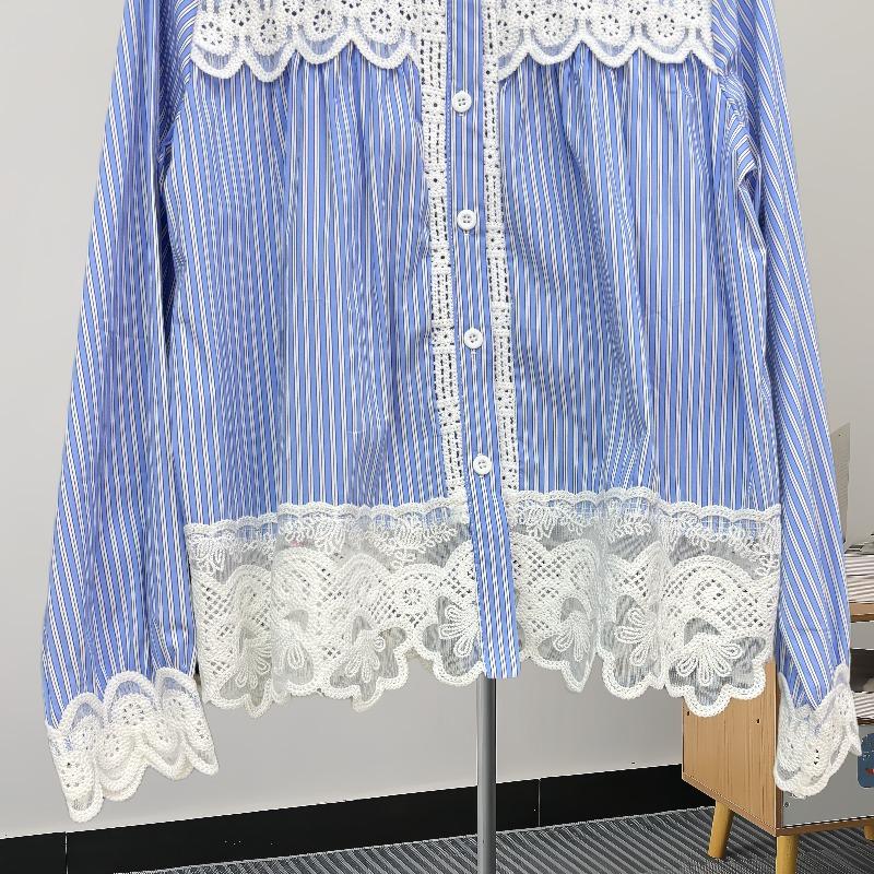 Fashion Patchwork Mesh Elegant White Blouse Women Tops Spring and Autumn Button Up Casual Shirts Women Vintage Lapel Solid Simple Ladies Blouses 25809