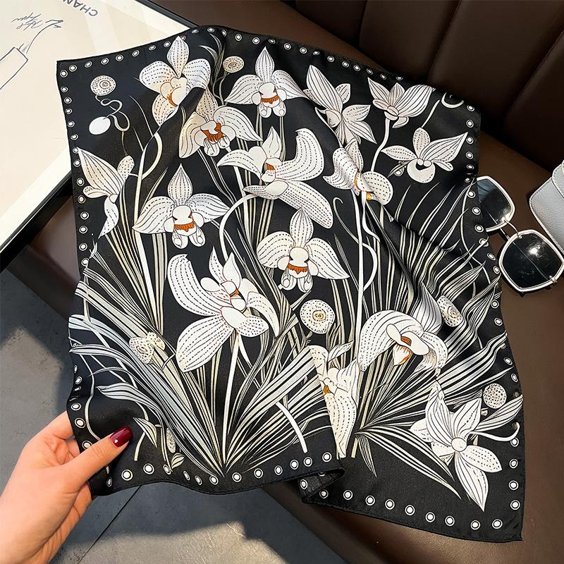 

Silk Scarf Women Neck Hair Foulard Square Headband Hijab Print Poncho Scarves Bandana Fashion 53Cm Real Silk 53x53cm