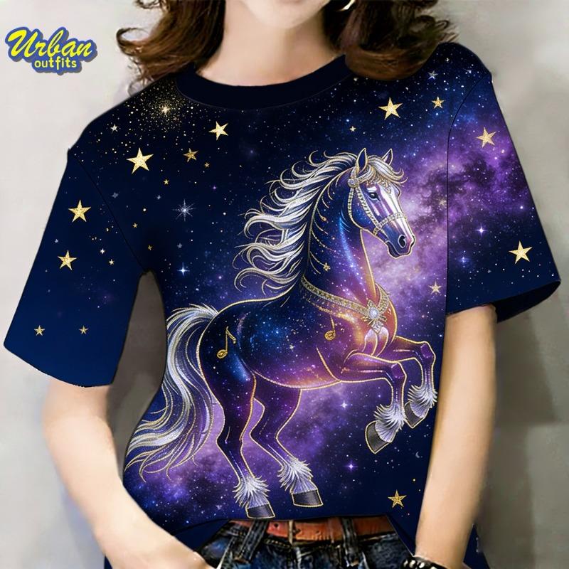 New Year's T-shirt with horse pattern print for women, 3D printed T-shirt