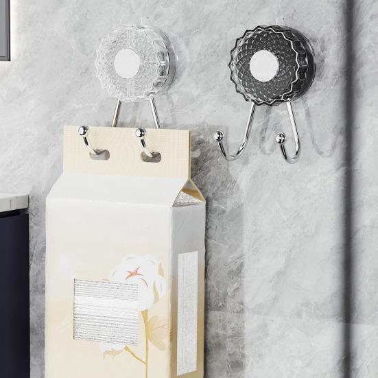 2Pcs Double Hook Wall Hooks No Punching Towel Hook Suction Cup Strong Load Bearing Hanger Waterproof Rustproof Adjustable Hanging Hook for Bathroom