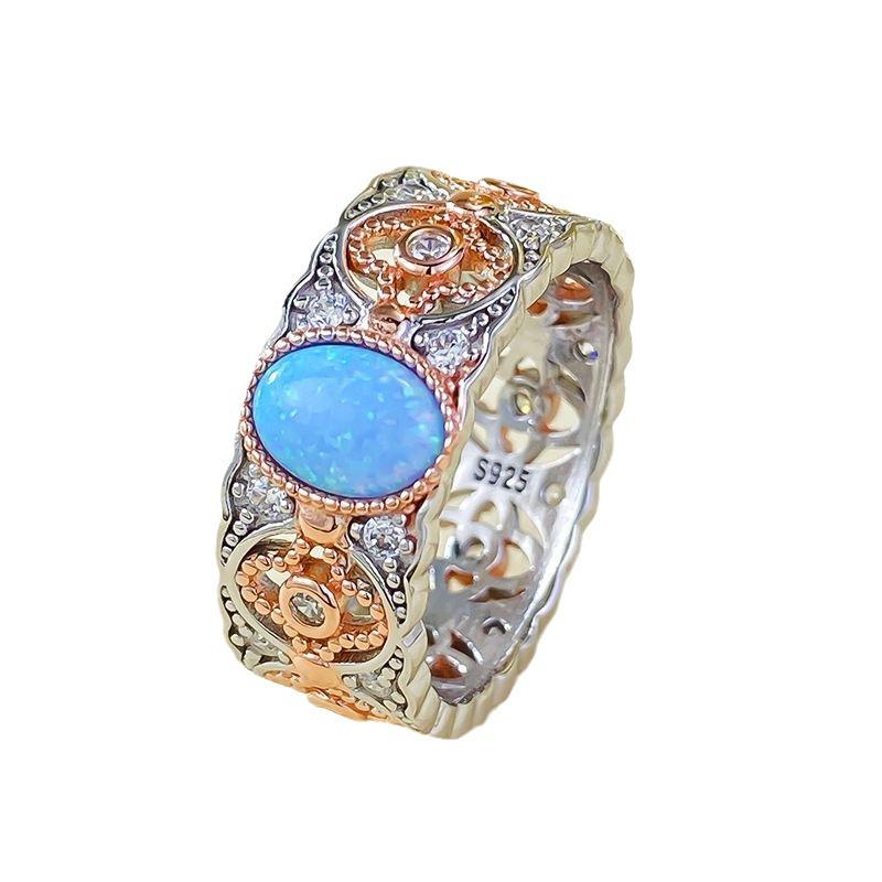 Xiancan Jewelry 2024 Stříbrný prsten: Pozlaceno růžovým zlatem, vykládané modrofialovým opálem (5 x 7 mm) pro ženy