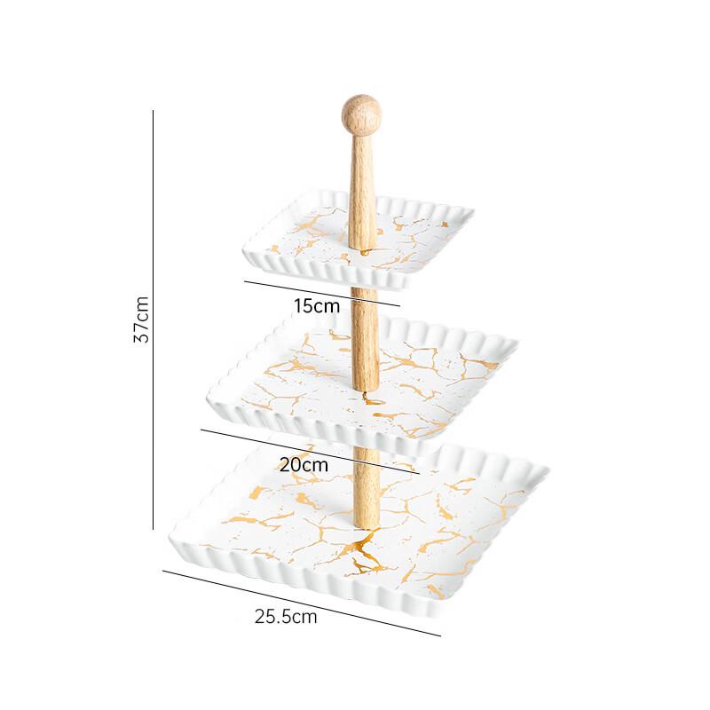 Qianxing Chinese Ceramic Multi-Layer Serving Tray with Iron Stand
