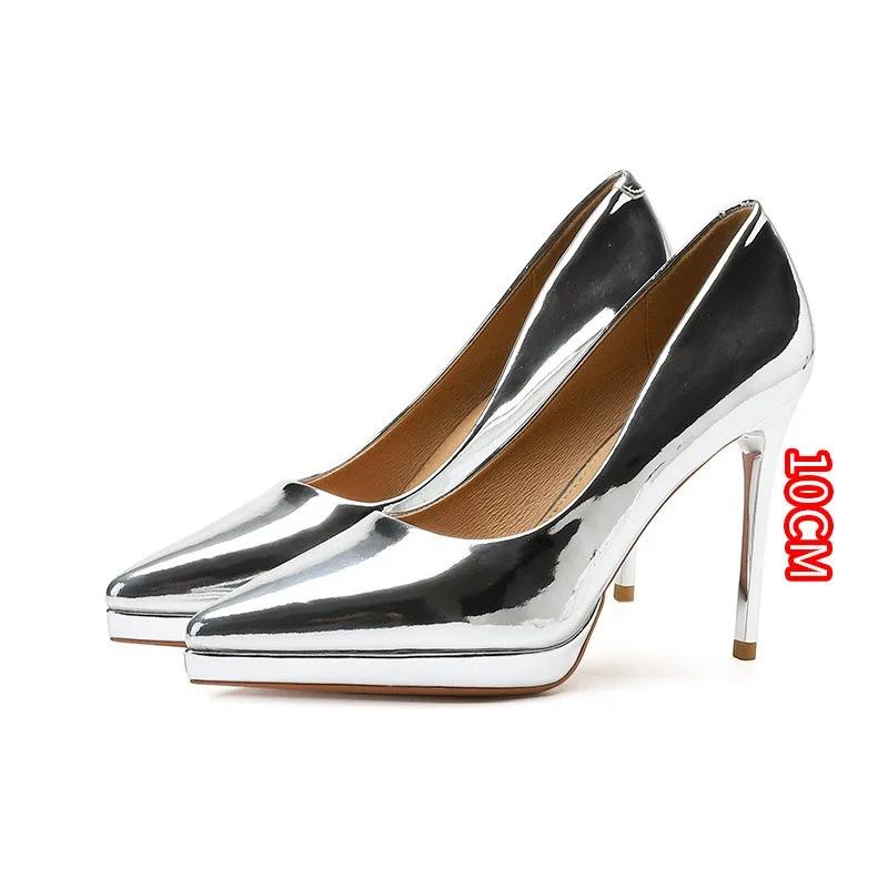 2026 Women's Sexy High Heels Pumps Patent Leather Platform High Heels Shoes Club Party Pointed Toe Stiletto Female Office Shoes