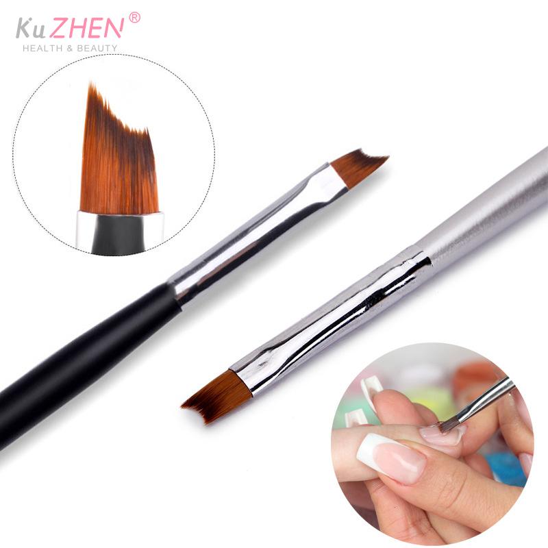1PCFrench Oblique Tip Nail Brush Half Moon Shape UV Gel Nail Acrylic Painting Drawing Liner Pen Silver Black Handle Manicure DIY