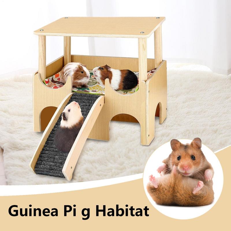 

Wooden Hamster House Double-Layer House Wooden Playground Small Animal Toys Shelter With Ladder Chinchilla Cage Accessories For spain