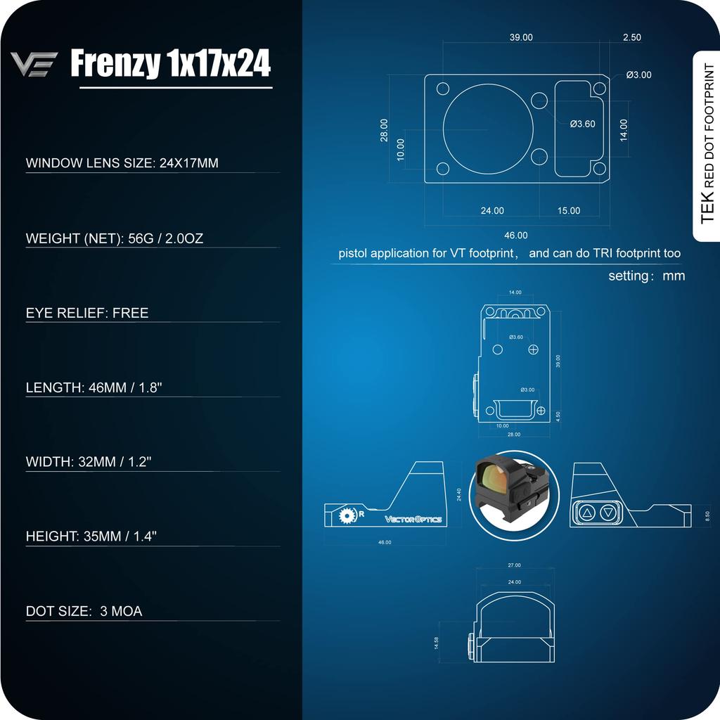 Vector Optics Frenzy Mini Dot Sight, Waterproof Micro Dot Sight for Pistols and GLOCKs (Zeroing Manual Included)
