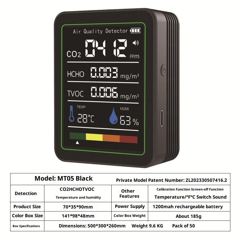 1 Set Co2 Tvoc Hcho Pm Meter Digital Temperature Humidity Tester Multifunctional Digital Air Quality Monitor Home Air Detector