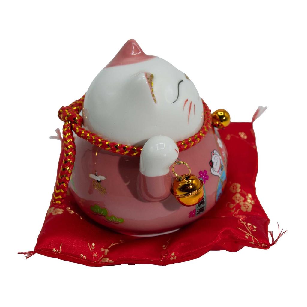 Ceramic Money Cat Moving Hand – Pink On Cushion