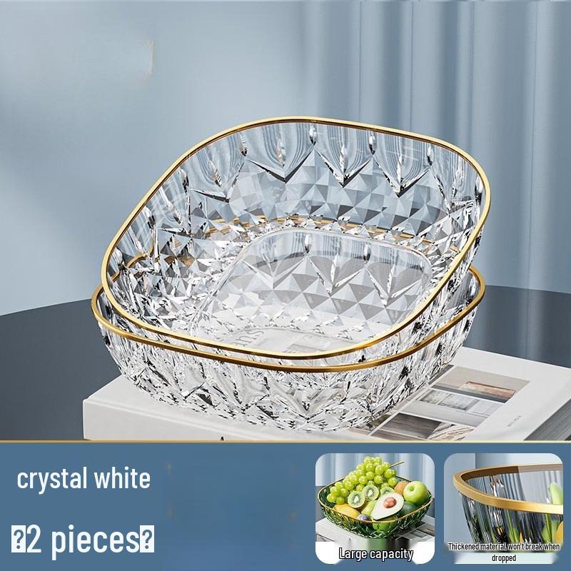 Thickened Gold Rim Crystal White Ceramic Fruit Plate Set (2-Pack)