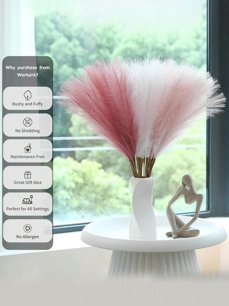 15/30pcs Artificial Pampas Grass Fluffy Faux Reed Grass for Wedding Bouquet Arrangements Home Table Vase Decoration