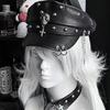 2000s Punk Rivet Studded Cricket Cap With Skull Crossed Decor Beret Hat For Women Western Theme Party Casual Outfit Accessory