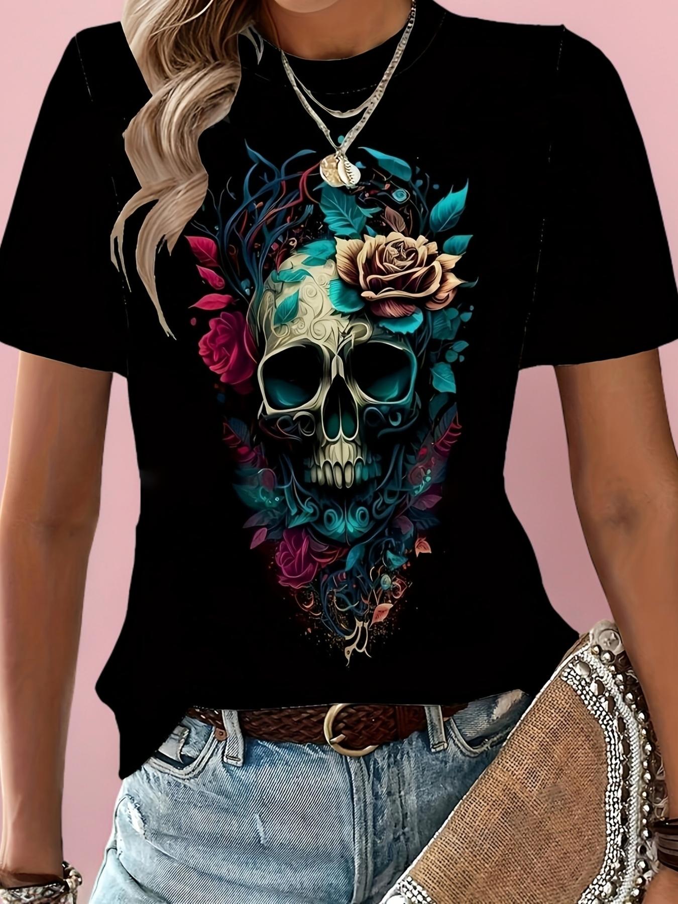 Skull Flower Graphic T-shirt XXXL
