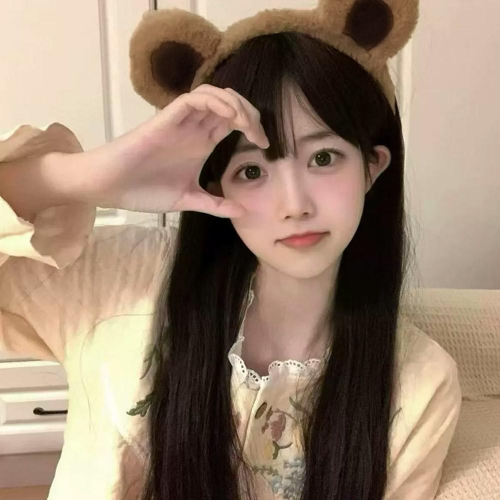 Cartoon Bear Ears Hairband Women's Face Wash Hair Clip Rabbit Velvet Cute Plush Bear Ears Hairband Girl's Hair Accessory