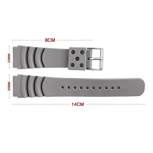 Small Shop Diving Fluoro Rubber Watch Band 20mm 22mm 24mm Waterproof Sports Wrist Bracelet Watch Strap Fits Casio, Seiko, Diver, Scuba (Grey Silver Bu