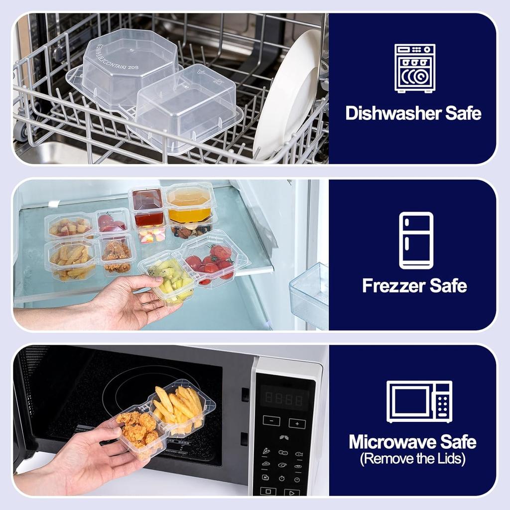 12/24pcs Snack Containers with Lids Thick 8 oz Small Plastic Snack Boxes 2 Compartments Lunch Food Sauce Containers