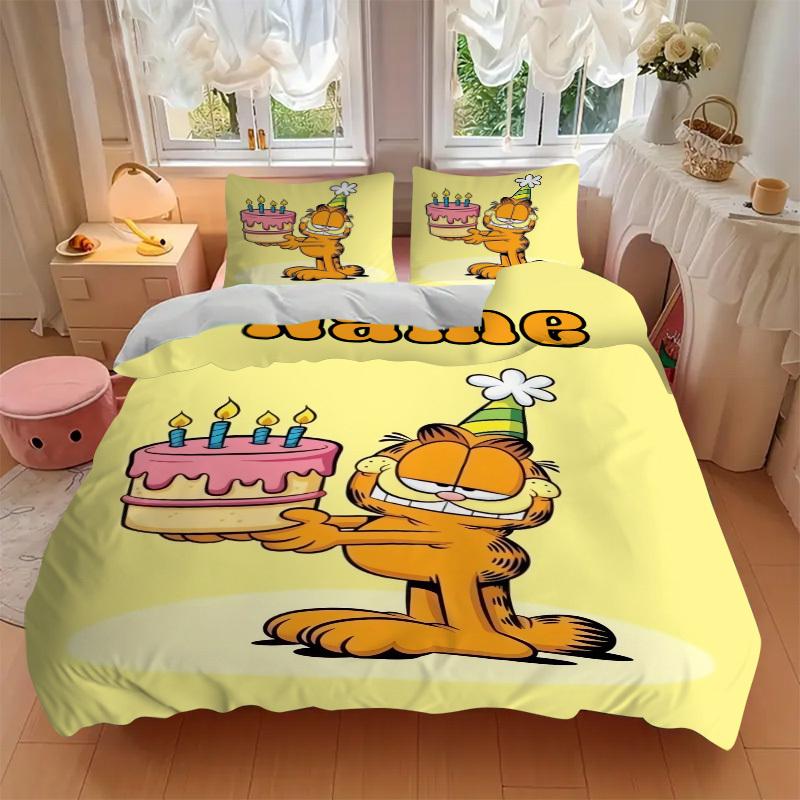 Set Biancheria da Letto Torta di Compleanno di Garfield 3 Pezzi Copripiumino Regalo per Camera da Letto, Include Nessuna Imbottiturajt051